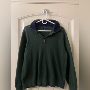 J.CREW Men's XL Green Cotton Knit 1/4 Zip Long Sleeve Mock Neck Pullover Sweater